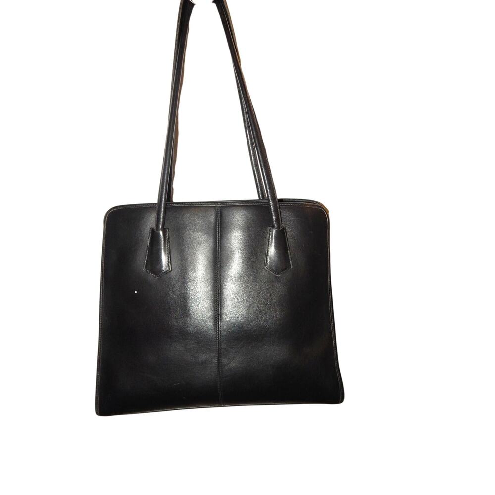 Talbots Black Leather Double StrapTote Handbag